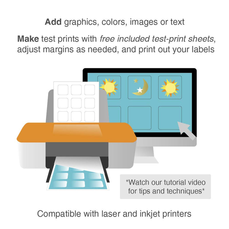 ChromaLabel 2 x 2 Inch Printable Labels, Compatible with Laser and Inkjet Printers, 300 Stickers per Pack, 25 Sheets, White