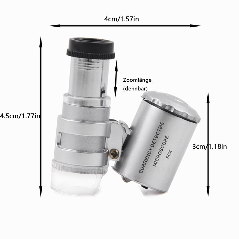 Mini Microscope, 60x Mini Pocket Microscope, Jeweler's Magnifier 60x | Pocket magnifying glass with LED and UV light function, for jewelers, adjustable magnifying glass with UV light