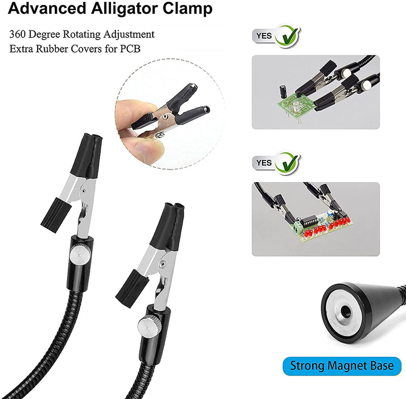 Toolour Magnetic Helping Hand with Light, Third Hand Soldering Tool with 3X LED Magnifier (No Adapter), Soldering Holder with 4 PCB Columns, 4 Flexible Arms Soldering Station, Ideal for Soldering 4AB-BL