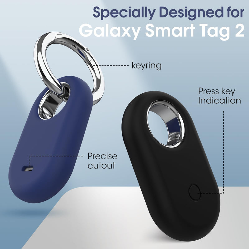 4 Pack Smarttag2 Holder Compatible with Samsung Galaxy SmartTag2, Soft Silicone Case All-Round Protection Against Scratch and Drop, with Keychain Suitable for Keys, Bags, Luggage, and Valuables Black/Blue/Mint Green/Sky Blue