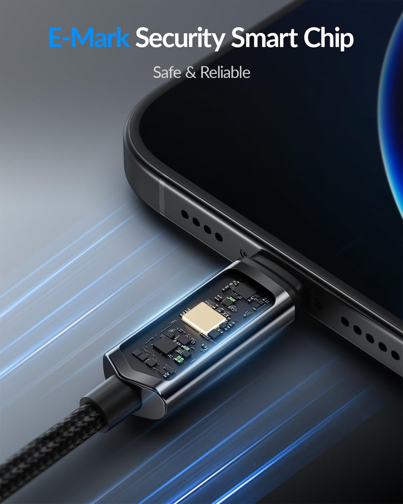 SOOPII USB C to USB C Cable [10ft/2Pack], 240W USB C Cable,Nylon Braided Type C Fast Charging Cables with LED Display for lPhone 16/15 Pro Max, Galaxy S25/S24, MacBook Pro/Air, iPad, Laptop,Black Black 10 Feet (2-Pack) 240W