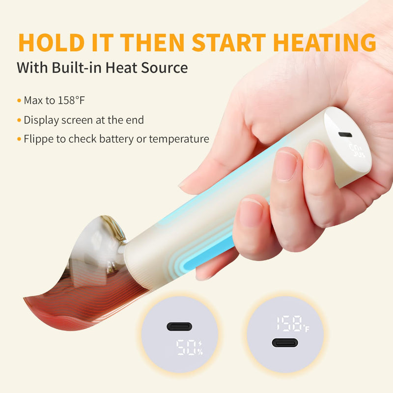 Heated Ice Cream Scoop, Rechargeable Electric Scooper for Hard IceCream, Self Warming Spoon Max to 158℉, Rust-Proof, anti freeze handle, Easy to Clean White 10W