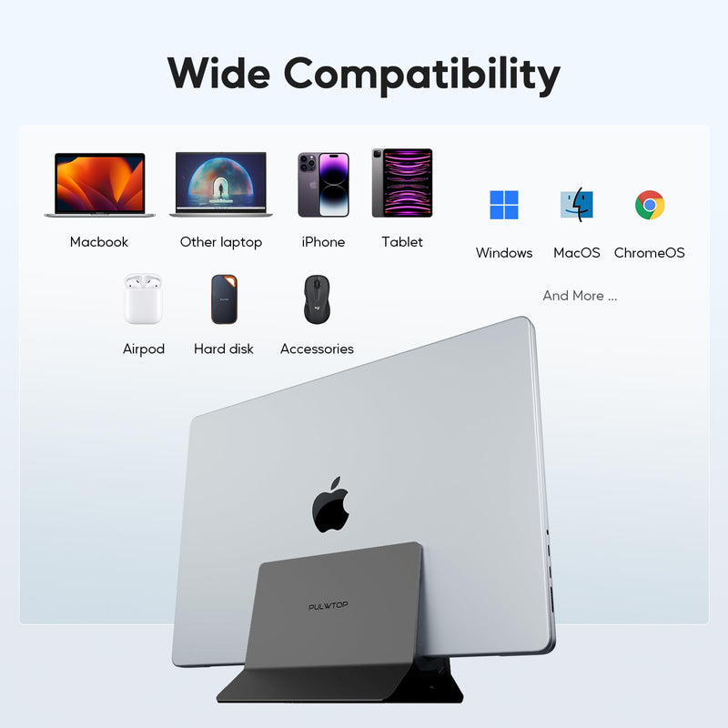 Vertical MacBook Docking Station, PULWTOP Docking Station for Mac mini with M.2 NVMe case for MacBook Pro/Air, 4K@60Hz HDMI, 2USB C 10Gbps, SD/TF, 100W PD, RJ45, 2 USB A for Windows Black