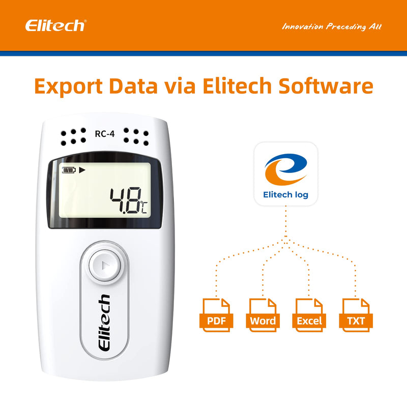 Elitech RC-4 Temperature Data Logger Recorder with External Temperature Sensor, LCD Displays Temperature Data Logger 16000 Data Capacity RC-4 (White)