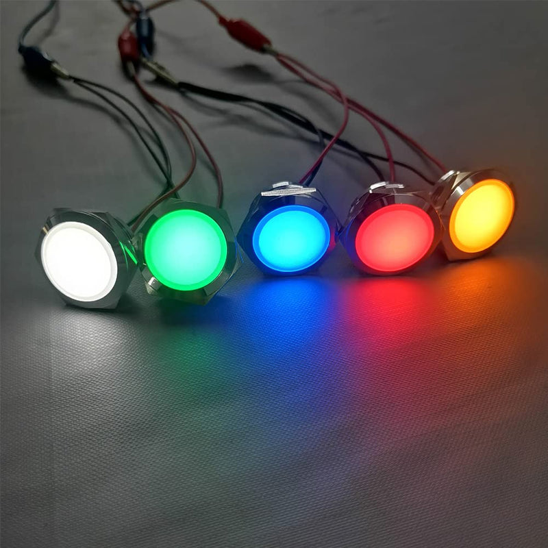 Gebildet 5pcs 12V-24V 20mA Energy Saving Indicator Metal Indicator Lamp Waterproof Signal Lamp Hole Size 22mm White/Blue/Red/Green/Orange LED (Spherical Surface Head) Red/Blue/Green/White/Orange (12v-24v）