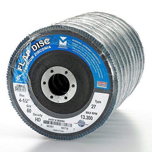 Mercer Industries 262060-4-1/2" x 7/8" Type 27 Zirconia High Density Flap Discs, Grit 60 (10 Pack)