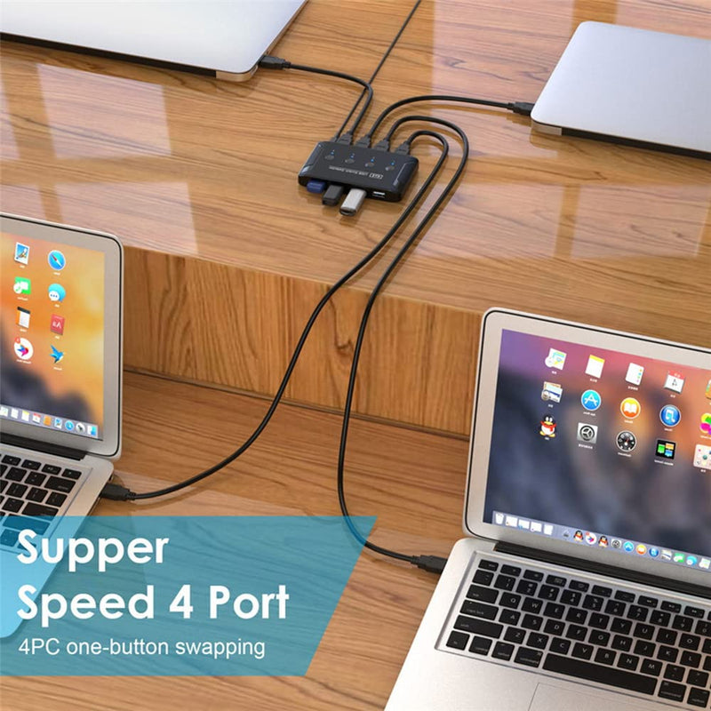 xiwai KVM USB 2.0 Switch Selector 4 Port PCs Sharing 4 Devices for Keyboard Mouse Scanner Printer Black USB2.0