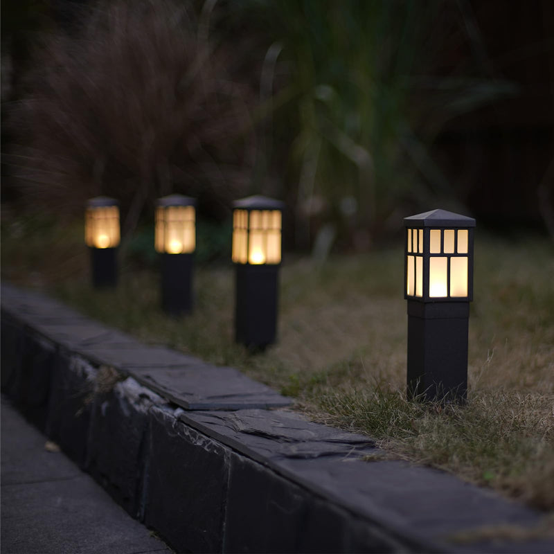 Malibu Low Voltage Landscape Pathway Light 0.6W LED Square Mission Bollard Light 12V Outdoor Black Lighting 22 Lumen 3200K Warm White Flood Light with Connector and Stake 8419-4321-01 1 pack