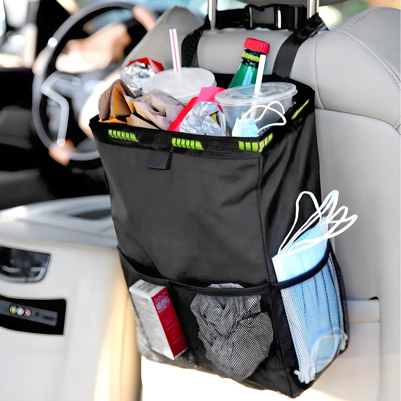 8sanlione Car Trash Can with Storage Pockets, Foldable Hanging Large Capacity Garbage Bin, Leak-Proof Waterproof Trash Bin, Multipurpose Organizer Car Accessories for Truck SUV Home Office (Black) Black