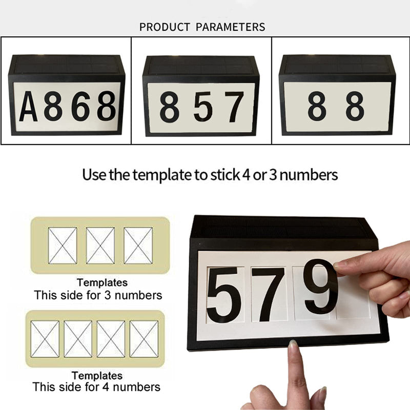 House Numbers, Solar Powered LED Address Plaques Luminous Digital Lights, Solar Powered Address Plaques with 2 Stakes for House Yard Garden, Innovative Dual Installation, Included 3 Sets Numbers & 26 Inserted Into The Ground (Black)