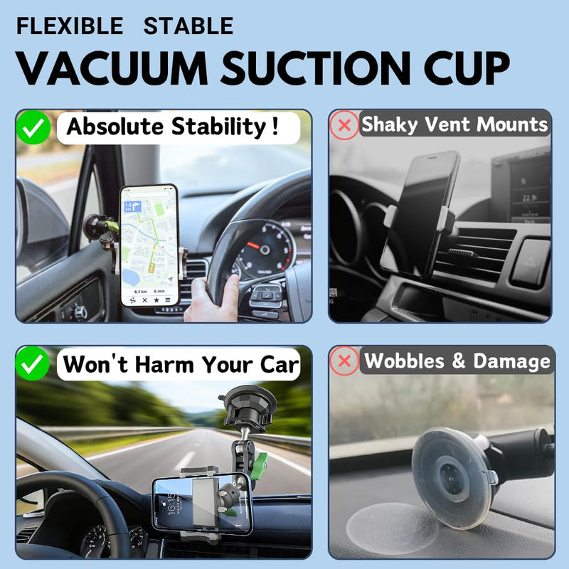 Suction Cup Phone Mount, Ultra-Stable Phone Holder for Vlog Shooting, 360 Rotation for Windshield, Roof Glass, Car Window, Fit for All Smartphones