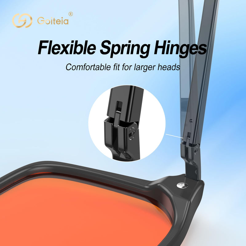 Goiteia 100% Orange Blue Light Blocking Glasses-Amber Gaming Glasses for Better Sleep/Eyes Strain-Comfor Spring Hinges Black/58*45mm