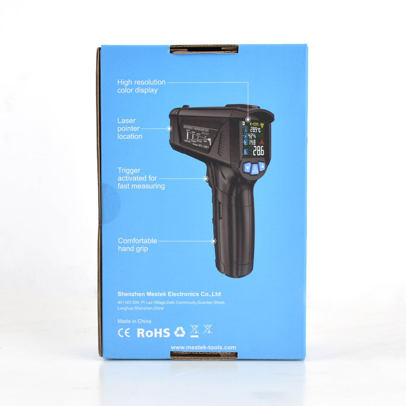 Infrared thermometer laser MESTEK temperature measuring device with K-probe IR pyrometer -50°C to 800°C non-contact color LCD alarm function adjustable emissivity for kitchen