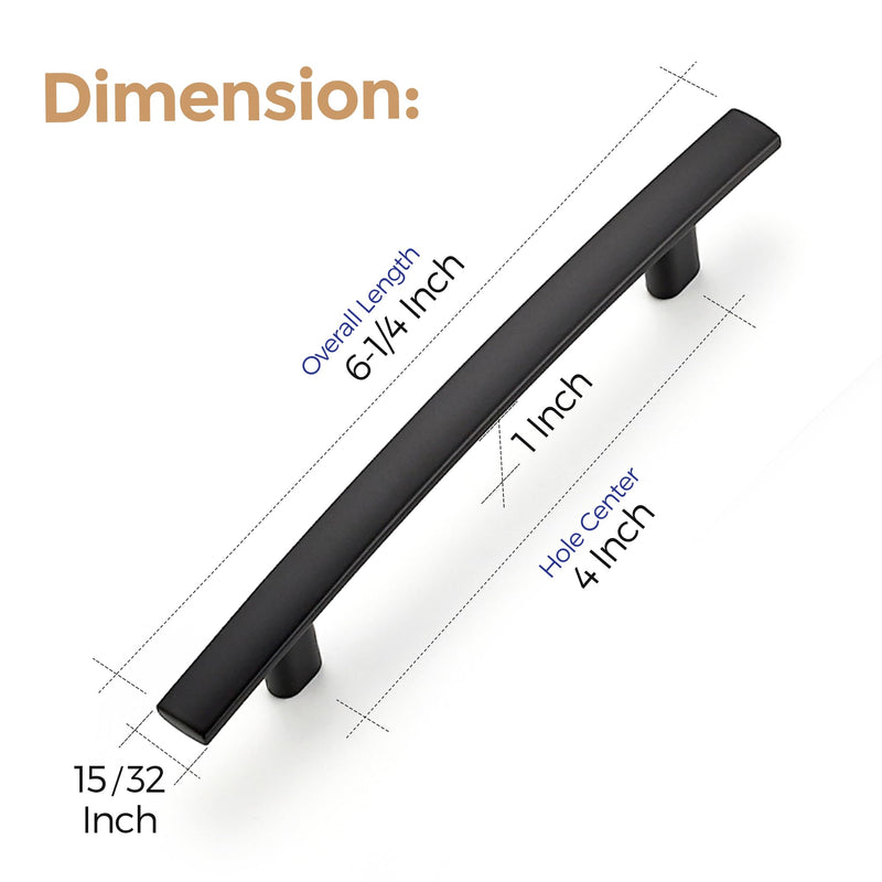Ravinte 10 Pack Cabinet Handles Matte Black Cabinet Pulls Kitchen Cabinet Handles,Curved Drawer Pulls in 6-1/4 Inch Length with 4 Inch Hole Center Arch Kitchen Cabinet Hardware