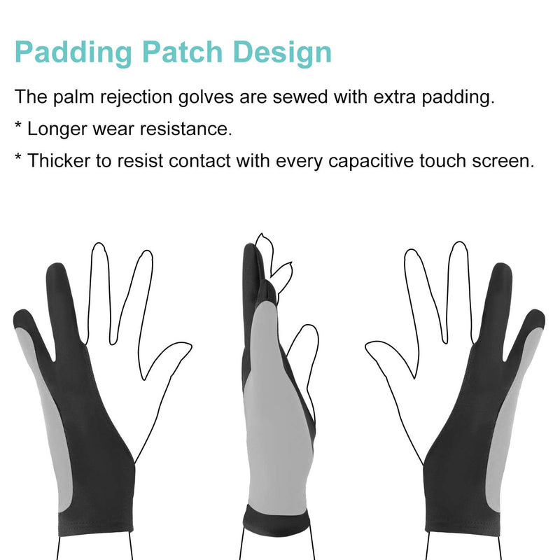 Mixoo Artists Gloves 2 Pack - Palm Rejection Gloves with Two Fingers for Paper Sketching, iPad, Graphics Drawing Tablet, Suitable for Left and Right Hand (Medium) Medium