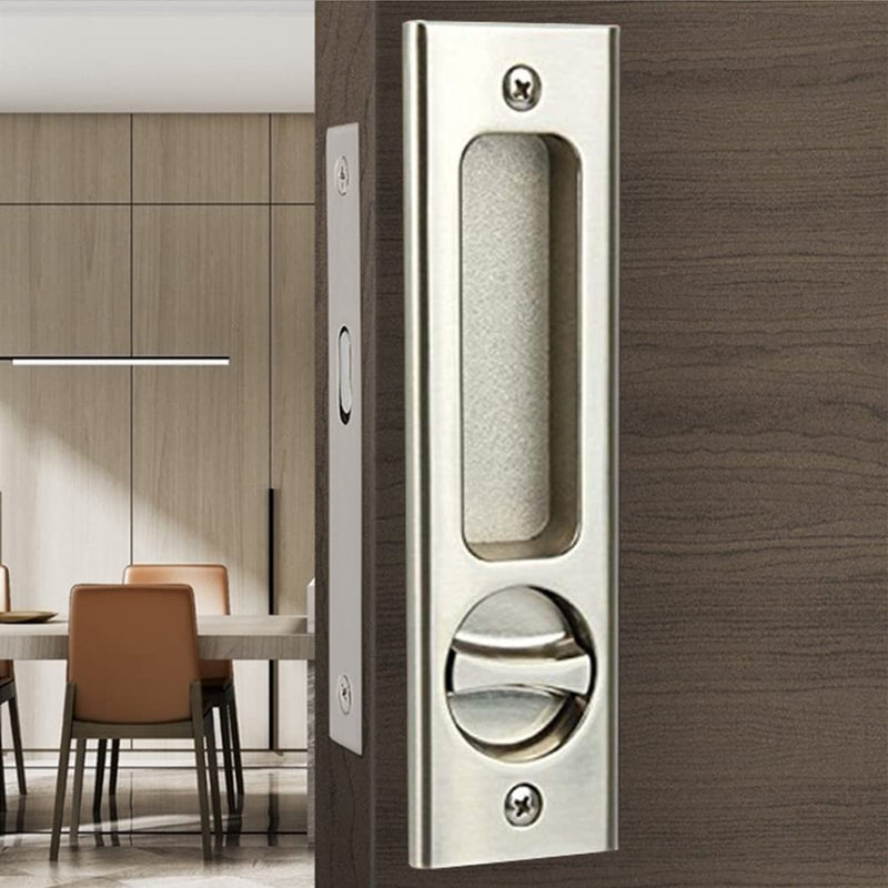 LWZH 6.3" Silver Invisible Recessed Handle Latch with Keys Interior Pocket Door Lock Sliding Barn Door Lock Furniture Hardware (1 Pack) 1 Pack