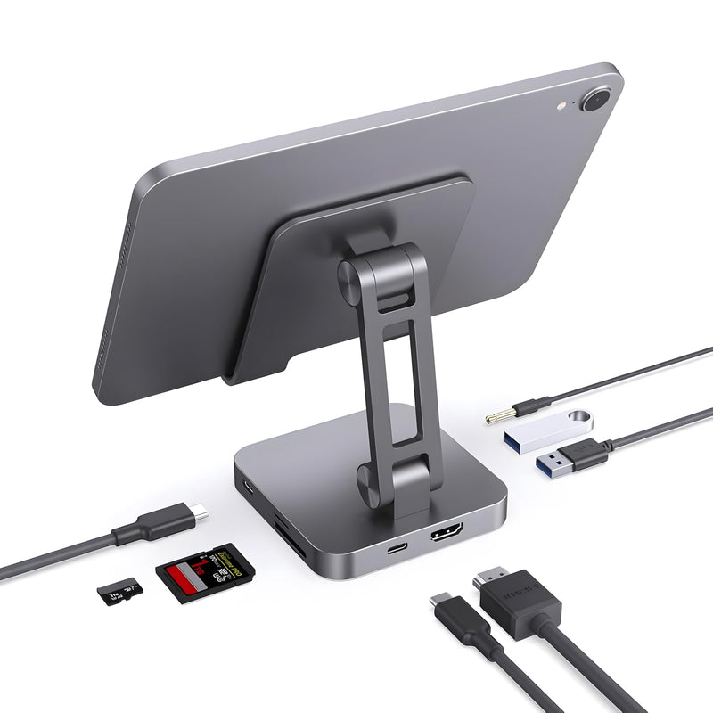 7-in-1 USB C Hub Charging Stand with 100W PD & 4K HDMI - Portable Docking Station for MacBook Pro, iPad Pro, Laptops, 2 USB 3.0, SD/TF Card Reader, Audio Jack Starry Gray USB C Hub Charging Stand(Upgraded version)
