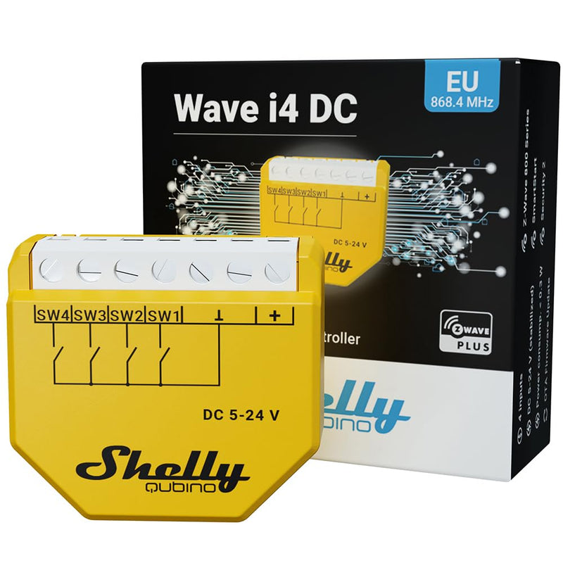 Shelly Qubino Wave i4 DC | Z-Wave 800 Series 4-Digital Input Control for Advanced Action Control Low Power Consumption | Home automation | Repeater Extended Network