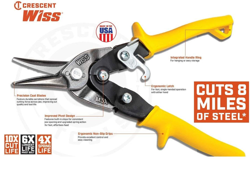 Crescent Wiss 9-3/4" MetalMaster Compound Action Straight and Left Aviation Snips - M1R (Pack of 2) 1 Count (Pack of 2)