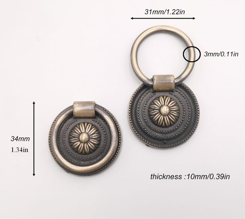 24 Pcs Antique Drawer Pull Ring Cabinet Ring Handle Cabinet Drawer Dressing Knob Handle Antique Brass, 24 Pcs Bronze Color