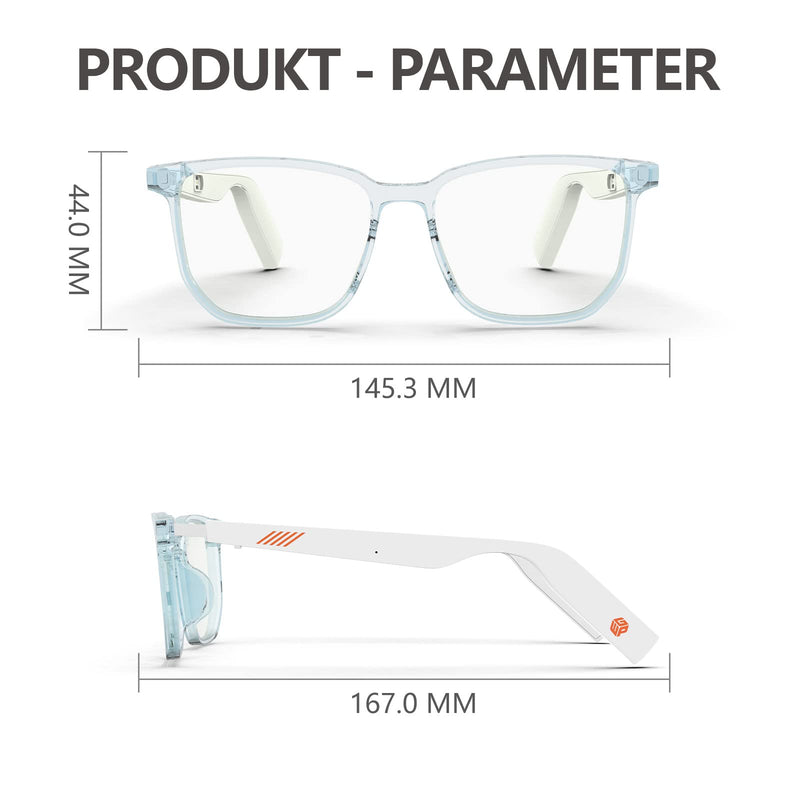 Smart Audio Glasses Anti-Blue Light Open Ear Speaker with Bluetooth Connectivity for Phone Gaming Meeting Traveling Driving White