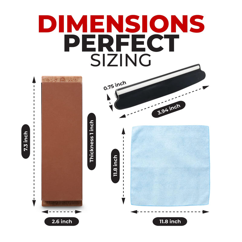 KING Whetstone Starter Set Include 1000/6000 Grit Combination Whetstone made in Japan, Knife Angle Holder, B&B Japan Original Wiping Cloth and Stable Plastic Base