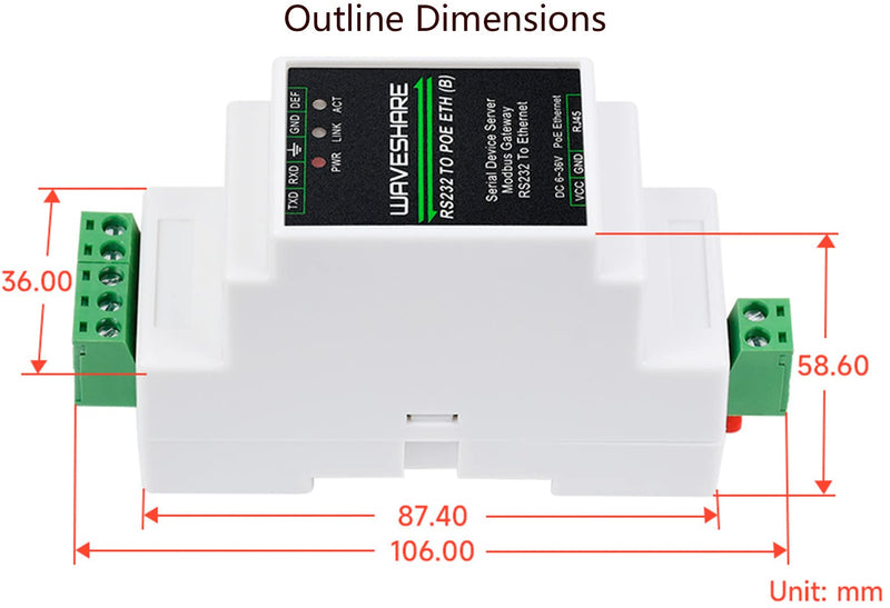 RS232 to RJ45 Ethernet Converter Adapter with POE Function,Rail-Mount RS232 Serial Server, Bi-Birectional Transparent Data Transmission Between RS232 and Ethernet, Support Modbus MQTT TCP/IP