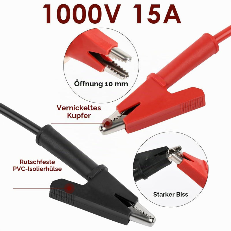 BUYGOO Set of 6 Multimeter Test Leads, 4 mm Crocodile Clips, Banana Plugs, 0.7 mm Measuring Tips, Test Probes for Digital Multimeter, Electrical Test, 1 m Test Lead, Red & Black