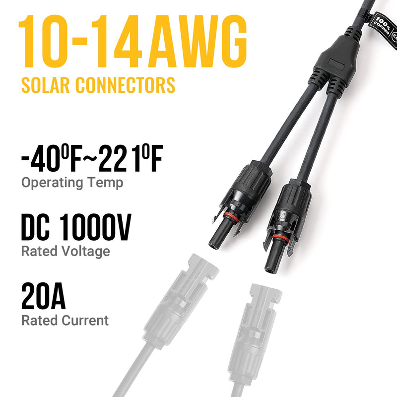 BougeRV Solar Connectors Y Branch Parallel Adapter Cable Wire Plug Tool Kit for Solar Panel 1 Pair M/FF and F/MM