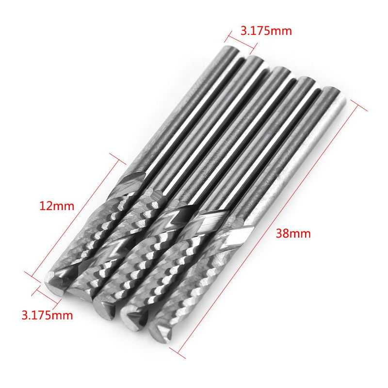 End Mill, 5PCS 1/8 Inch Shank 3.175mm x 12mm Carbide Flat End Mill CNC Milling Cutter Flute for Wood Aluminum Steel Titanium