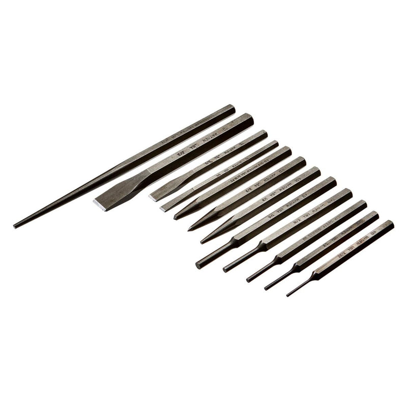 Mayhew Tools Select 61040 Punch and Chisel Set, 12-Piece, black, one size Blast Finish