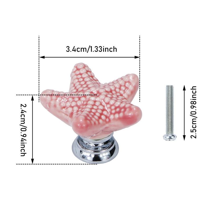 Starfish Drawer Knobs Coastal Kitchen Cabinet Knobs Beach Themeb Knob Ceramic Dresser Pulls and Handles for Dresser Cupboard Wardrobe Cabinet Handle Pink (Pink, 12Pcs) Pink, 12Pcs