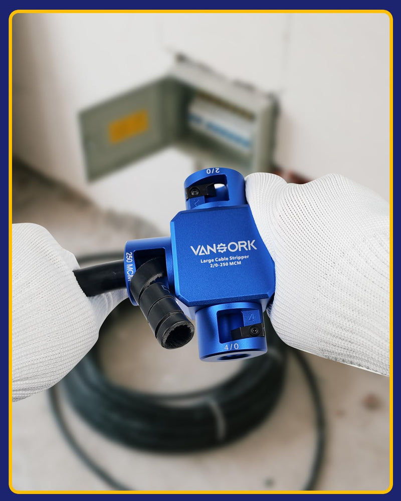 10380 Large Cable Stripper (2/0-250 MCM), 4-in-1 Clover Design Heavy-duty Cable Stripping and Cutting tool, Large Gauge Wire Stripper for Thick Cables Big Round Wire Insulation Jacket Removal Blue 2/0 - 250 MCM
