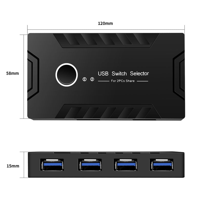 USB 3.0 Switch selector 2 Computers Share 4 USB Devices,2 in 4 Out USB 3.0 KVM Switch for Mouse Keyboard Printer Scanner and pc, One-Button USB Switcher and 2 Packs of USB Cables