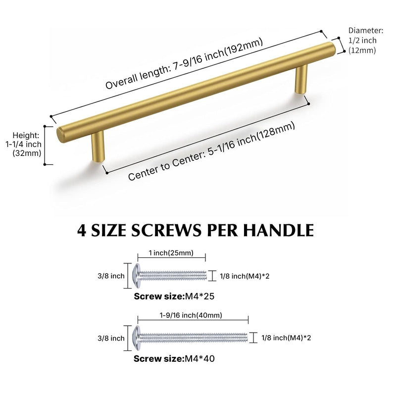 Haliwu 10 Pack 5 Inch Gold Cabinet Handles Kitchen Cabinet Handles for Drawer Pulls Brushed Gold Pulls Stainless Steel Modern Hardware for Bathroom 5-1/16 inch hole center Brass Gold