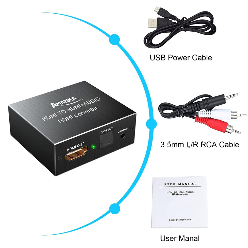 HDMI Audio Extractor 4K HDMI to Optical 3.5mm Jack AUX Headphone Audio Adapter Splitter Converter Supports PCM DTS 5.1 HDCP Dolby Digital (Black-1)