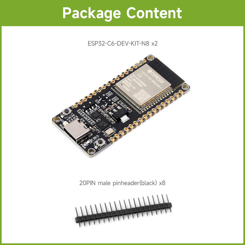 2PCS Waveshare ESP32-C6 Microcontroller, WiFi 6 Development Board, 160MHz Single-Core Processor, ESP32-C6-WROOM-1-N8 Module, Supports USB and UART Development