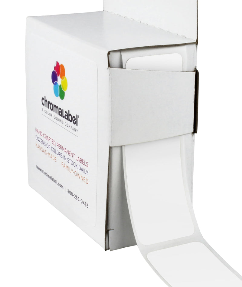 ChromaLabel 1 x 3 Inch All Purpose Permanent Color Code Rectangle Labels, 250 Labels per Dispenser Box, White 1" x 3"