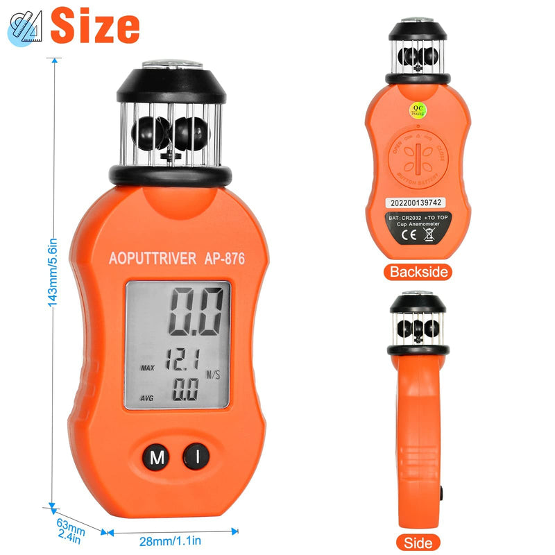 AOPUTTRIVER Wind Meter AP-876 Anemometer Handheld Pocket Anemometer Air Speed Meter for Measuring Air Velocity Air Volume for HVAC Vents Boat Sailing Shooting-2022 Newest