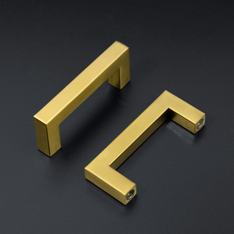 Ravinte 10 Pack Square Bar Kitchen Cabinet Handles Gold Cabinet Pulls Drawer Pulls with 3 Inch Hole Center Kitchen Cabinet Hardware