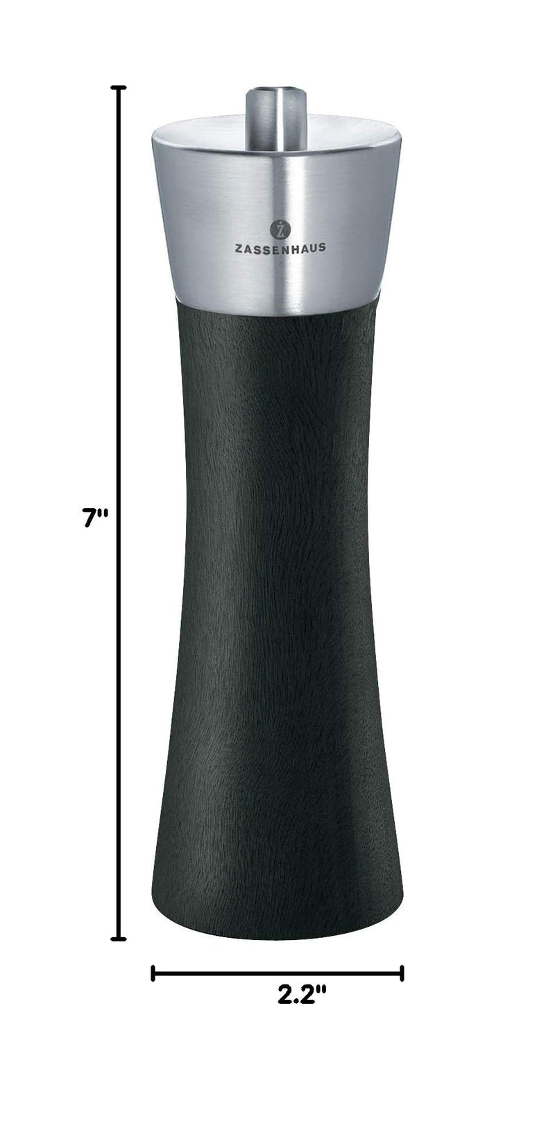Zassenhaus "Augsburg" Pepper Mill; 2" dia. x 7" High 2" diameter x 7" High Brown; Stainless Steel