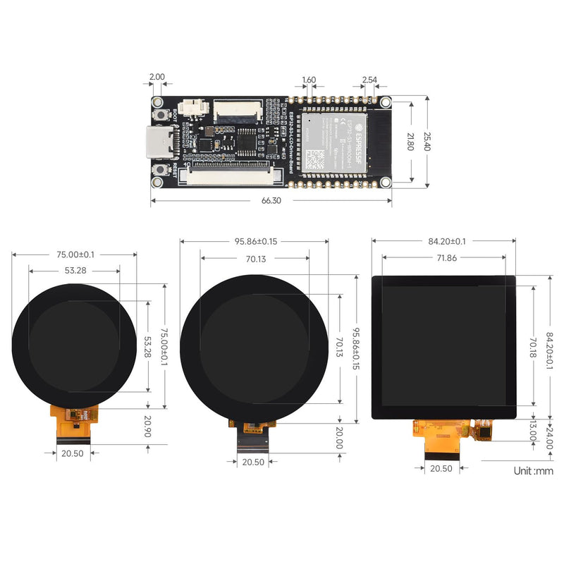 Waveshare ESP32-S3 RGB LCD Driver Board, Equipped with 32-Bit 240MHz LX7 Dual-Core Processor, 8MB PSRAM and Flash, WiFi & Bluetooth Support, Comes with a 2.1inch RGB Round Touch Display