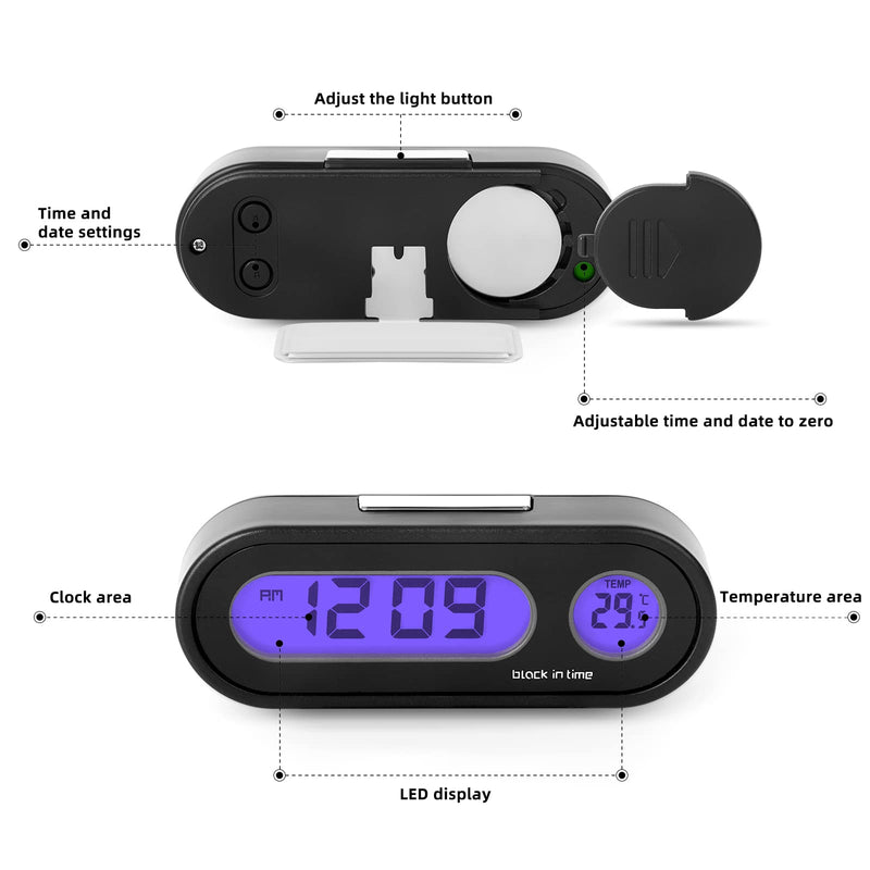 MEANLIN MEASURE Digital Display of Vehicle Temperature and time, LCD Backlight, Dual Conversion Mode, Temperature Dashboard Clock（Pack of 2）