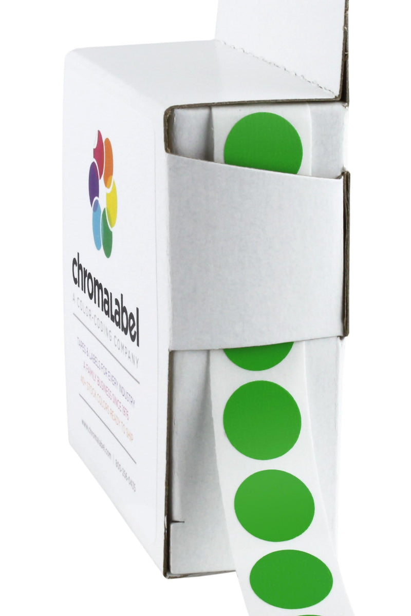 ChromaLabel 0.50 Inch Round Label Permanent Color Code Dot Stickers, 250 Labels per Dispenser Box, Green
