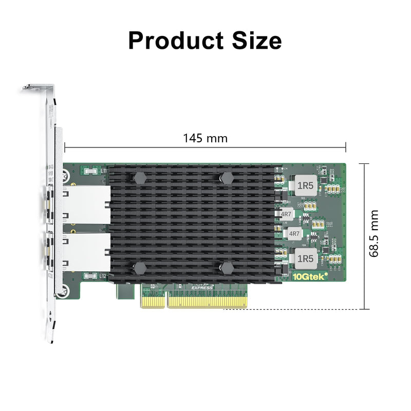10Gtek 10Gb Dual RJ45 Port Network Card with X540 Controller, PCIe Ethernet LAN Adapter for Windows/Linux/ESX Servers, Compare to Intel X540-T2 X540-10G-2T(2xRJ45) X1