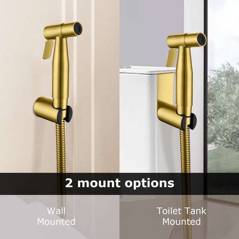 LOSCHEN Bidet Sprayer kit for Toilet,Hand Held Sprayer Shattaf Toilet Attachment Stainless Steel for Pet Bath/Personal Hygiene/Bathroom,Easy to Install with T-Adapter（Gold） Gold