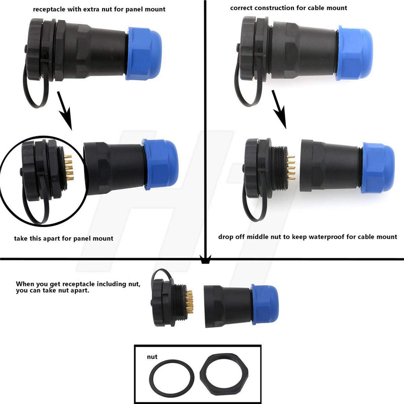 HangTon HE29 Waterproof Circular 2-Pin 45A Male Plug Connector Plug Socket for LED/Power/Lighting Electric 2 Pin