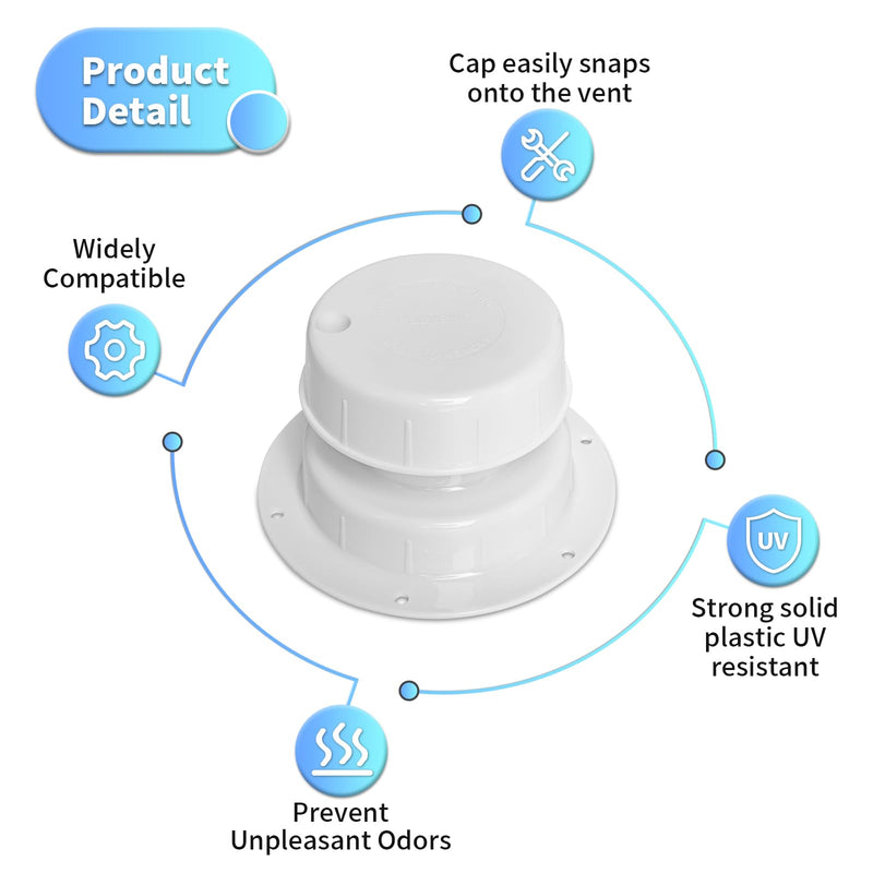 RV Plumbing Vent Caps - Camper Vent Cap Replacement for RV Trailer Camper Motorhome, RV Roof Sewer Vent Cover Caps Kit for 1 to 2 3/8 Inch Pipe - White (2 Pack)