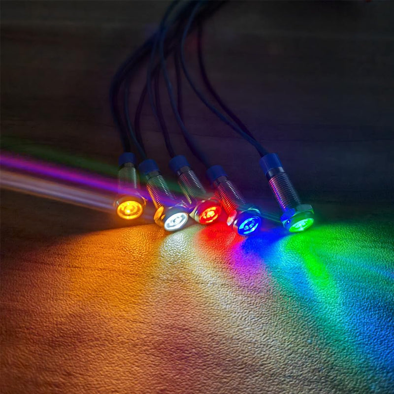 Gebildet Pack of 10 6 mm 3V-4.5V-5V-6V-7.5V-9V LED Metal Indicator Light Waterproof Signal Lamp Pilot Dash with Wire (Red/Orange/Blue/Green/White) Multicolored