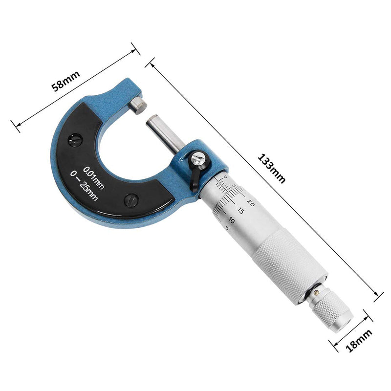 Wisamic outside micrometer screw micrometer measuring screw tool: 0-25 mm resolution 0.01 mm metric external brake caliper